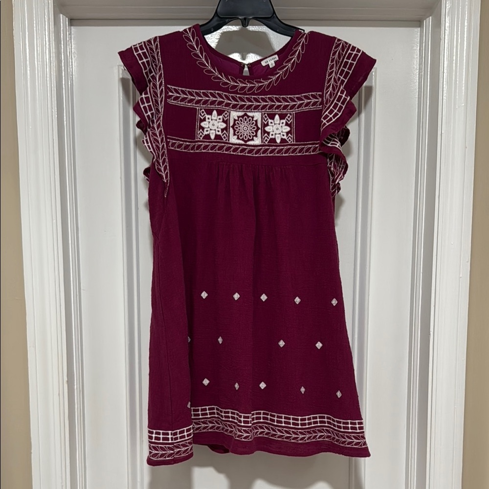 En Creme Burgundy Embroidered Dress